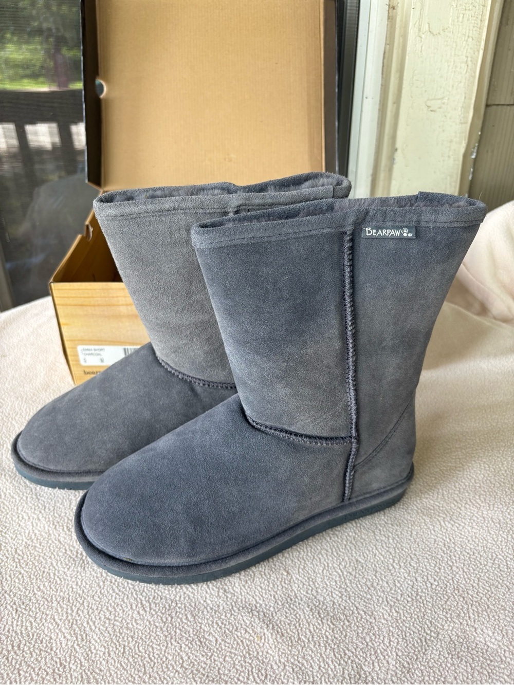 BearPaw Gray Suede Mid-Calf Cozy Lined Boots